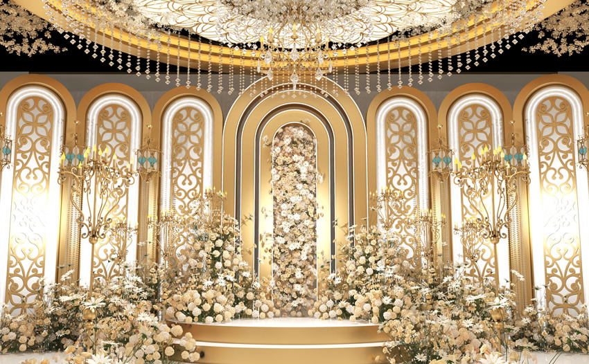 富阳香槟色调婚礼堂效果展示